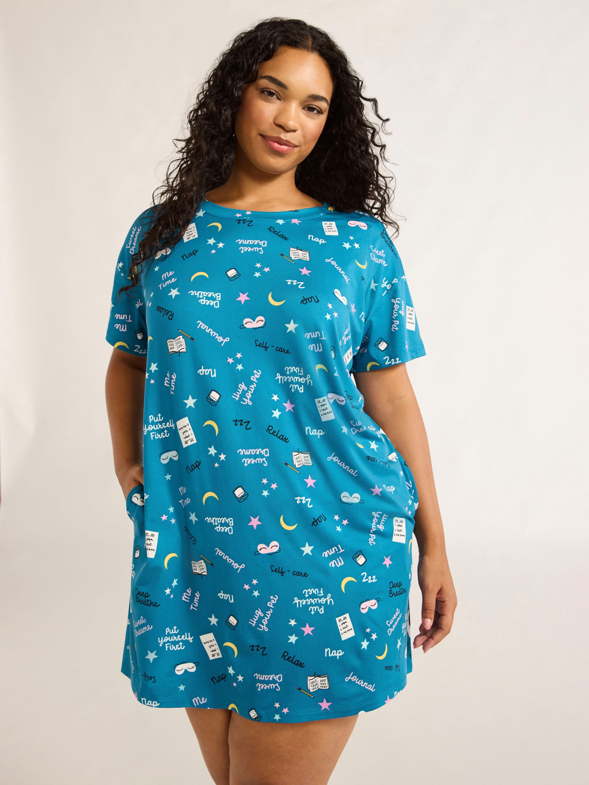Joyspun Women’s Short Sleeve Sleep Shirt, Sizes S/M to 2X/3X