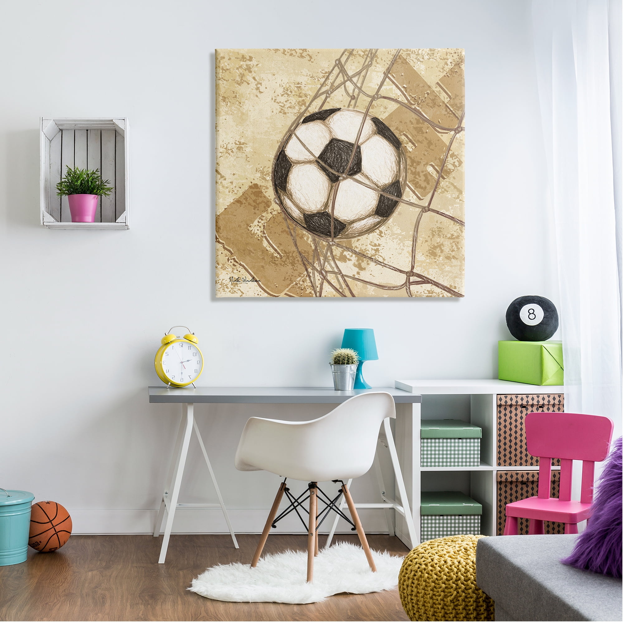 Stupell Industries Soccer Ball in Goal Sports Painting Gallery Wrapped Canvas Print Wall Art, 36 x 36