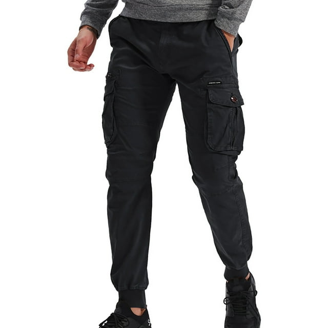 LOVZFMLL Cargo Pants for Men's Solid Casual Pocket Outdoor Elastic Waistbelt Jogger Drawstring Trousers Work Pants
