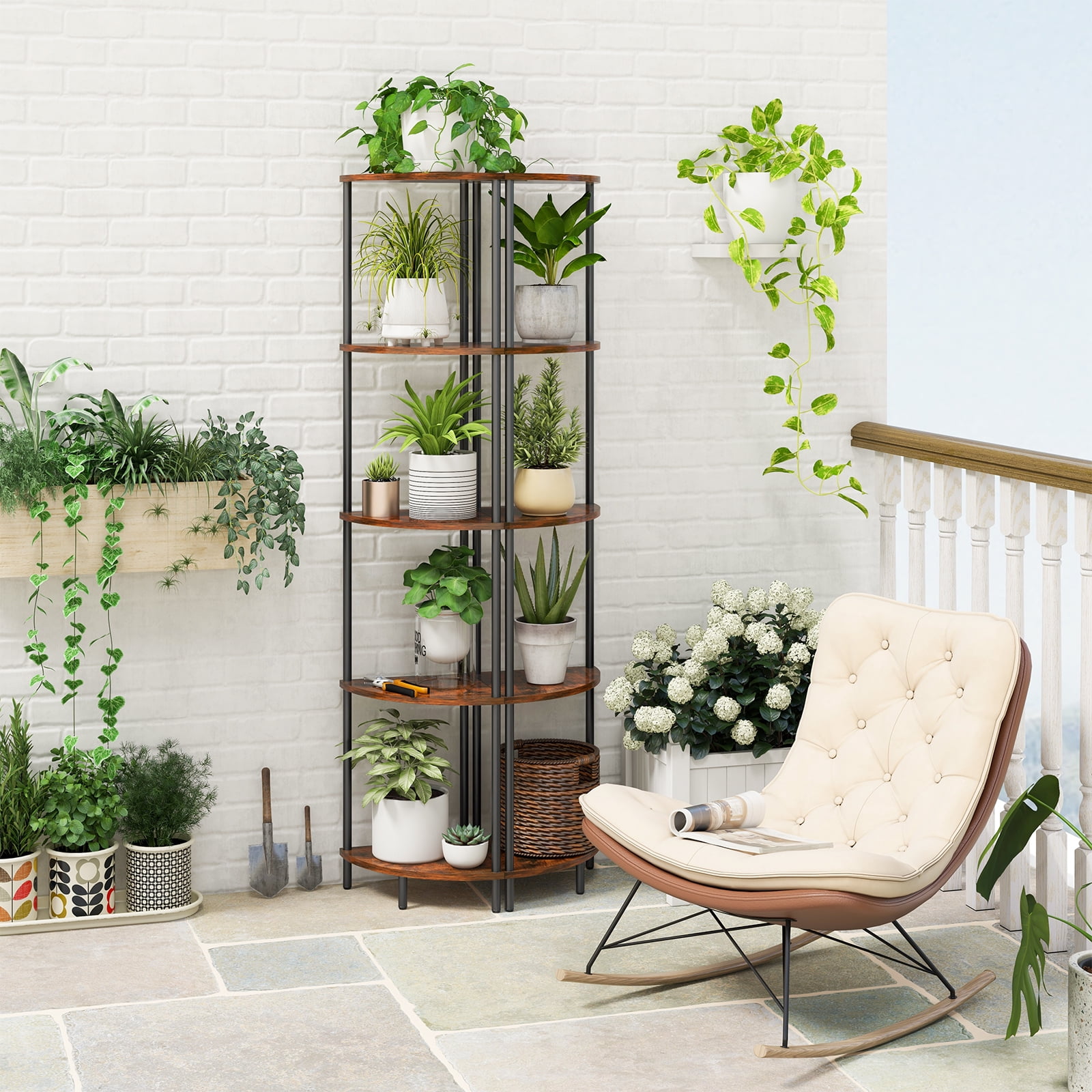Yoobure Corner Shelf Stand, 5-Tier Corner Shelves, 65" Wall Corner Bookshelf, Display Shelf Tall Shelf Plant Stand for Bedroom, Bathroom, Living Room, Berry Brown