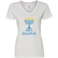 thumbnail image 3 of Inktastic Happy Hanukkah with Blue Menorah Women's V-Neck T-Shirt, 3 of 5