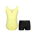 thumbnail image 1 of Moggemol Kids Girls Sheer Mesh Patchwork V-Back Dance Unitards Solid Color Sleeveless Bodysuit with Botty Shorts Set Yellow 16, 1 of 7