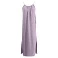 thumbnail image 5 of DORKASM Girls' Casual Spaghetti Strap Backless Linen Maxi Dress with Side Slit: Daily Dress Light Purple 100, 5 of 6