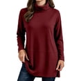 thumbnail image 2 of Bzdzmqm Women Plus Size Long Sleeve Knitted Pullover Tops Casual Crew Neck Side Slit Sweater Fall Winter Loose Fit Solid Basic Tunic Blouses for Daily Wear, Wine 5XL, 2 of 7