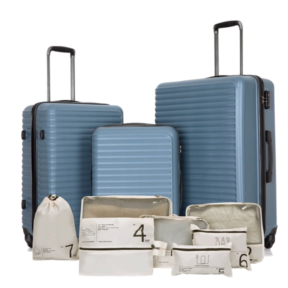 Travelhouse 3 Piece Hardshell Luggage Set Hardside Lightweight Suitcase with Lock Spinner Wheels and 2 Packing Cubes.(Blue)