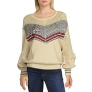 Free People Womens Geo Party Waffle Open Stitch Sweater Ivory L