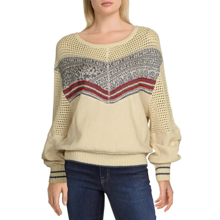 Free People Womens Geo Party Waffle Open Stitch Sweater Ivory L