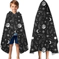 thumbnail image 3 of Black White Moon Leaf Eye Star Pattern Hooded Bath Towel，60"x35" for Ages 3 To 12 Kids, Quick Dry Lightweight Soft Microfiber Hood Beach Towel Cover Up for Kids, 3 of 7