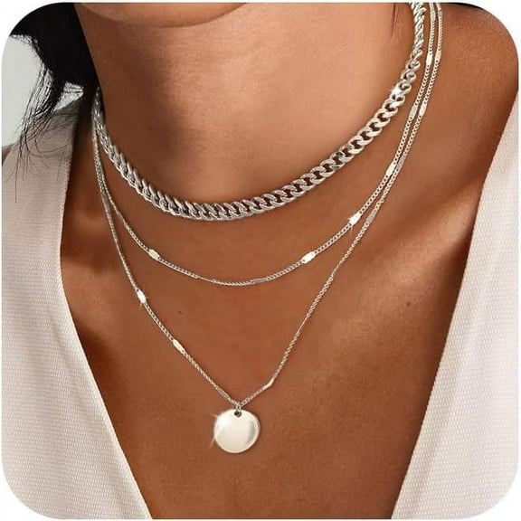 Necklaces for Women, Stackable Stack Choker Necklaces for Women Trendy Layering Circle Pendant Chain Necklace Set Jewelry Gifts for Women