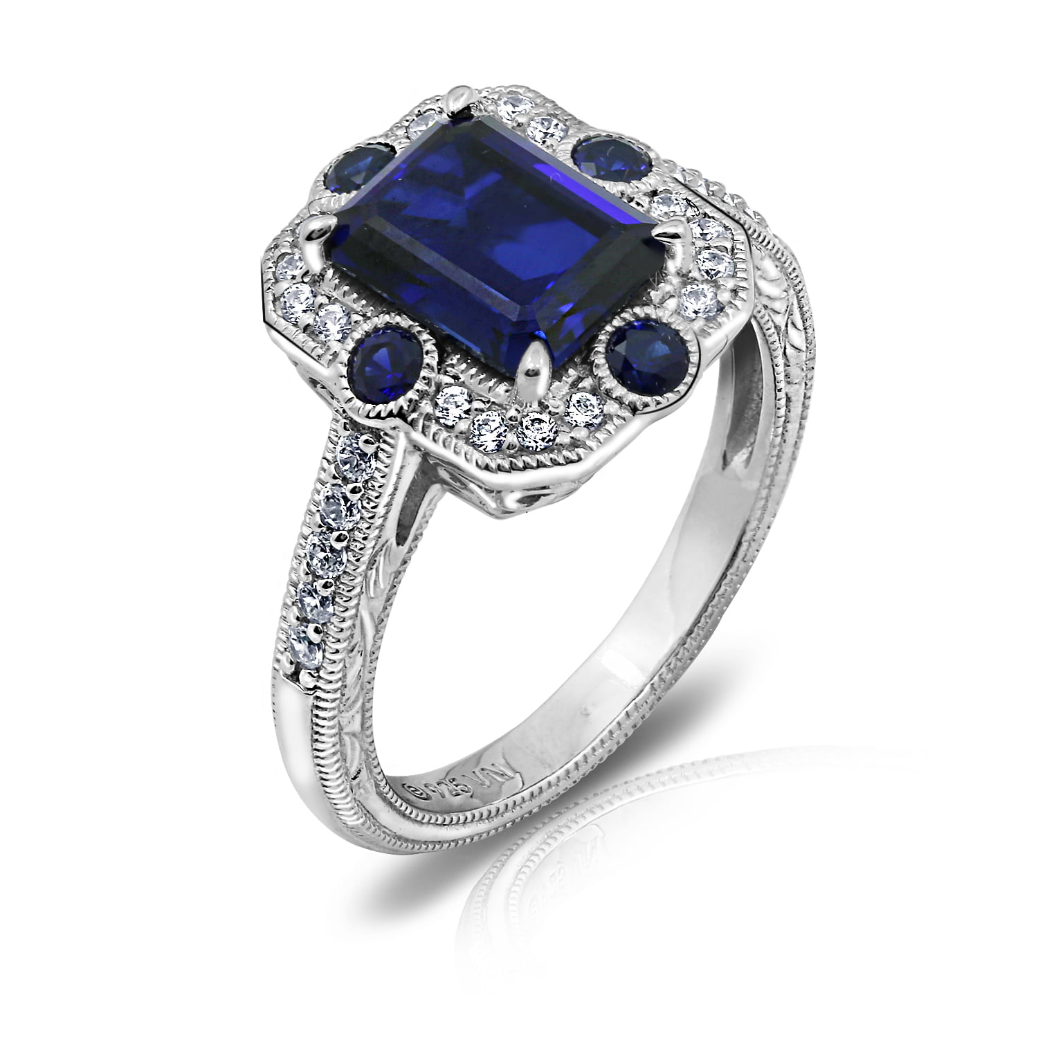 Details about   925 Sterling Silver Sapphire Blue & Clear Cubic Zircon Band Ring Size 7 & 8 
