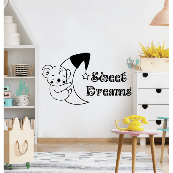 Koala Moon Sleep Sweet Dreams Good Night Dream Quotes Cute Sleeping Vinyl Design Wall Sticker Art Decal Boys Girls Kids Toddler Room Bedroom Nursery Kinder Decors Stickers Decoration Size (22x30 inch)