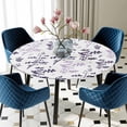thumbnail image 5 of Elastic Fitted Round Tablecloth, Purple Grey Botanical Waterproof Stretch Table Cover for 55"-60" Tables, Watercolor Spring Floral Summer Leaf Washable Outdoor Tablecloths for Patio, Picnic, Camping, 5 of 9