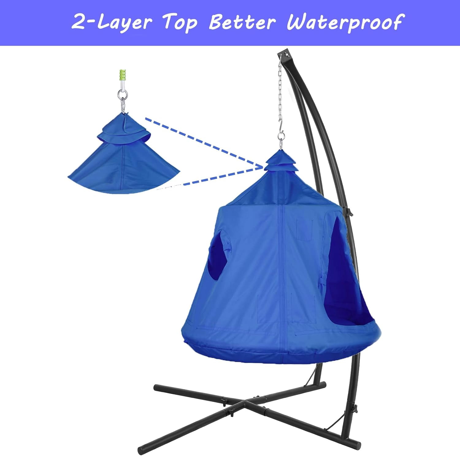 Arlopu Hammock Chair Stand with Swing Chair, Hanging Tree Tent with Steel Stand Combo Set, Play House Tree Tent with Steel Frame for Indoor Outdoor Use