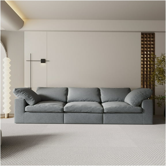 JERFIT 84" Corduroy 3-Seater Sofa with Storage Ottomans, Pillows, and Cup Holders for Living Room