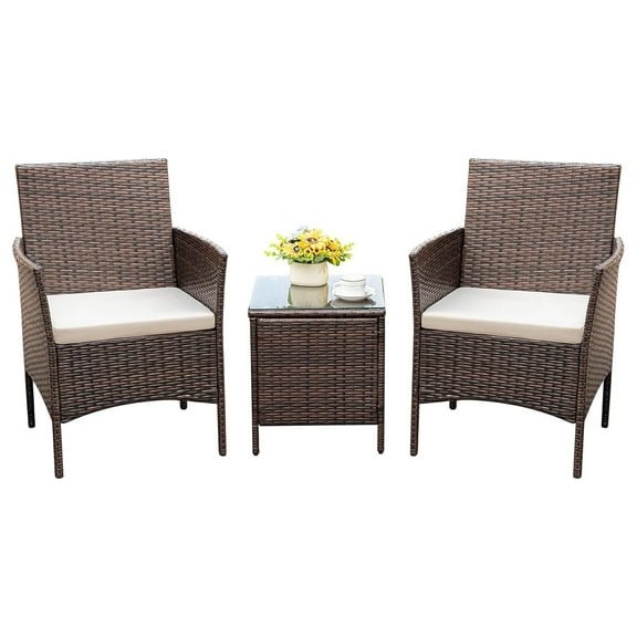Patio Chairs Set of 2 Outdoor Front Porch Furniture Bistro Set 3 Piece Wicker Patio Chairs Balcony Furniture for Backyard Patio Balcony Lawn Pool (Brown)