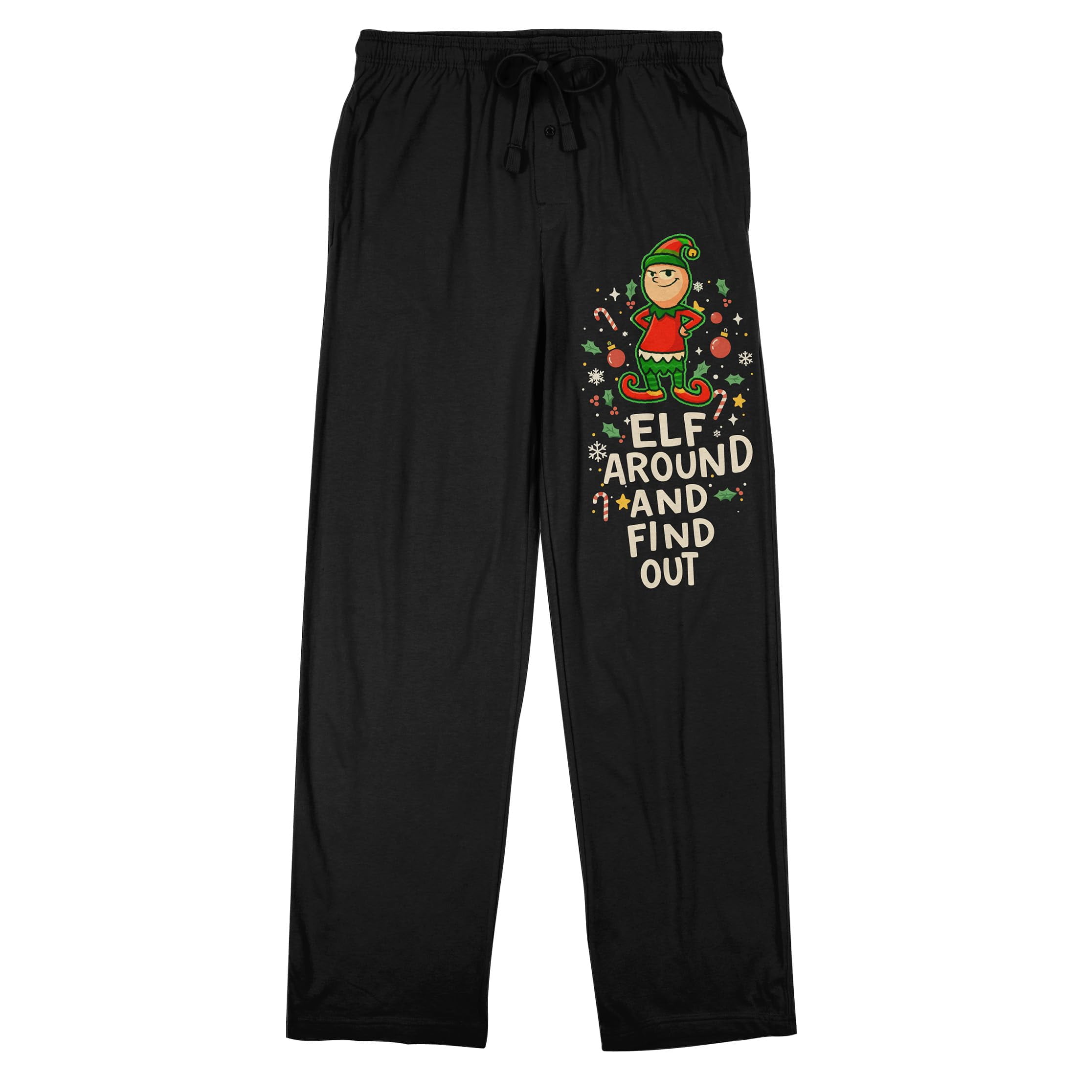 Elf Around And Find Out Adult Black Sleep Pajama Pants - Medium