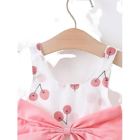

Cute Cherry Print Bow Front Straps Cami Sleeveless White Baby Dresses (Baby s)