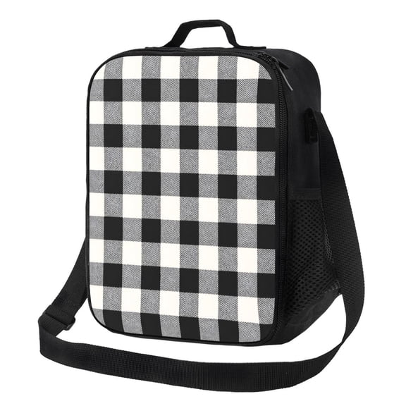 Checkerboard Grid Lunch Bag Insulated Thermal Lunch Box with Shoulder Strap & Handle for Women and Men