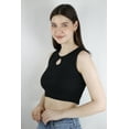 thumbnail image 2 of Artyska Women's Black Round Neck Keyhole Crop Top, 2 of 3