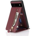 thumbnail image 5 of for Google Pixel 6A Case with Card Holder for Women, for Google Pixel 6A Phone Case Wallet with Credit Card with Ring Kickstand Zipper Shockproof Slim Stand Case - Red Wine, 5 of 13