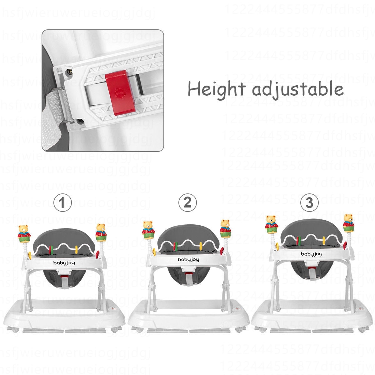 Costway Baby Walker Adjustable Height Removable Toy Wheels Folding Portable Gray