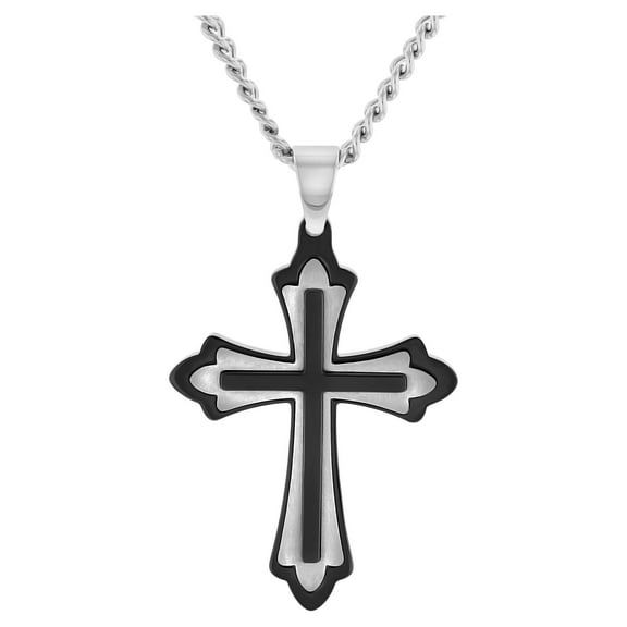 Believe by Brilliance Men’s Stainless Steel Fleur De Lis Two Tone Cross Pendant Necklace Chain