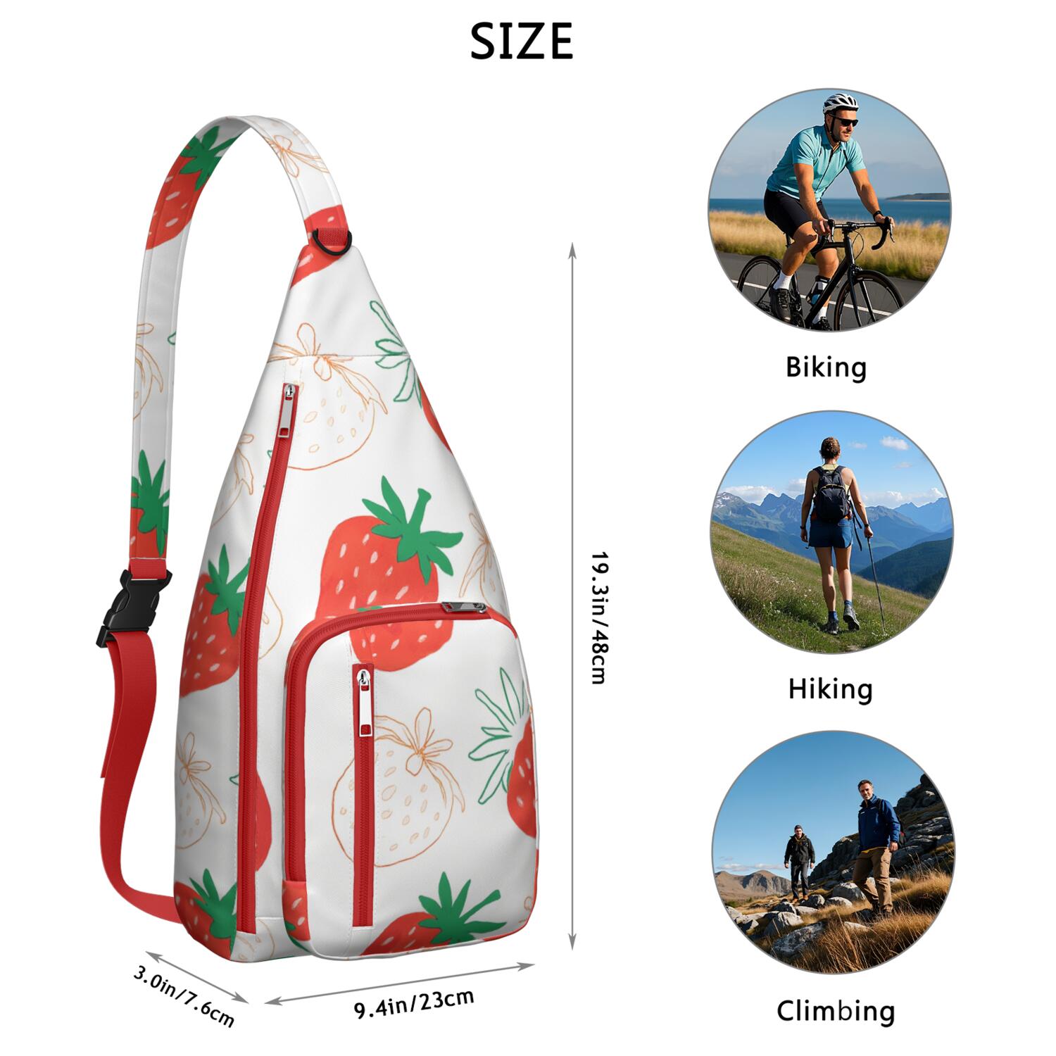 Strawberry Sling Bag Crossbody Backpack,Crossbody Sling Bag Travel Hiking Daypack for Cycling Mountain Climbing
