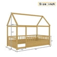 thumbnail image 4 of Twin Size Montessori Bed, Wooden Floor House Bed with 20" High Fence and Roof, Montessori Floor Beds Without Slats for Boys,Girls, Natural, 4 of 7