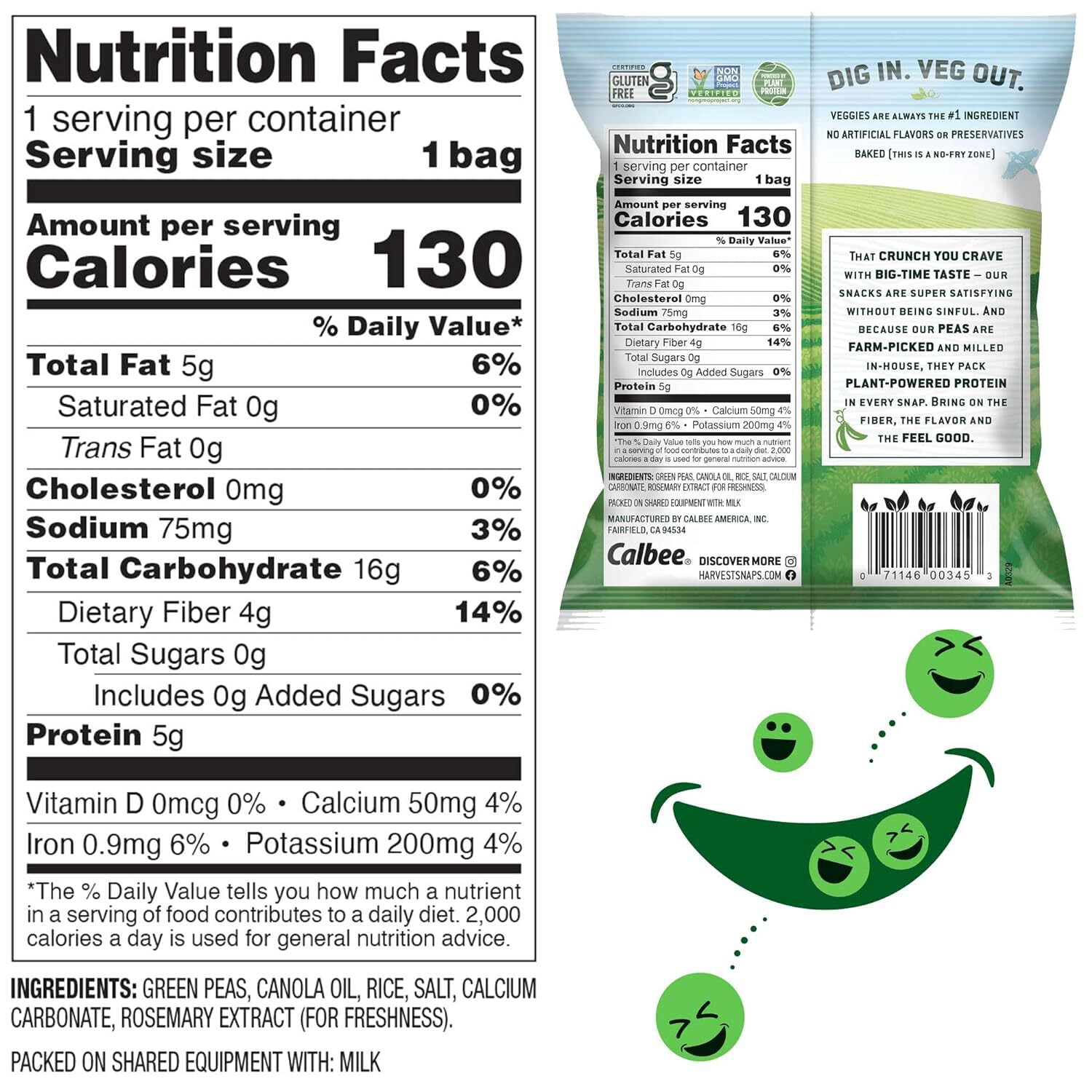 Harvest Snaps Veggie Chips (Lightly Salted Snack Crisps) | Powered by Plant Protein, Gluten Free, Non-GMO Baked Vegetable Crisps | 36 Snack Packs