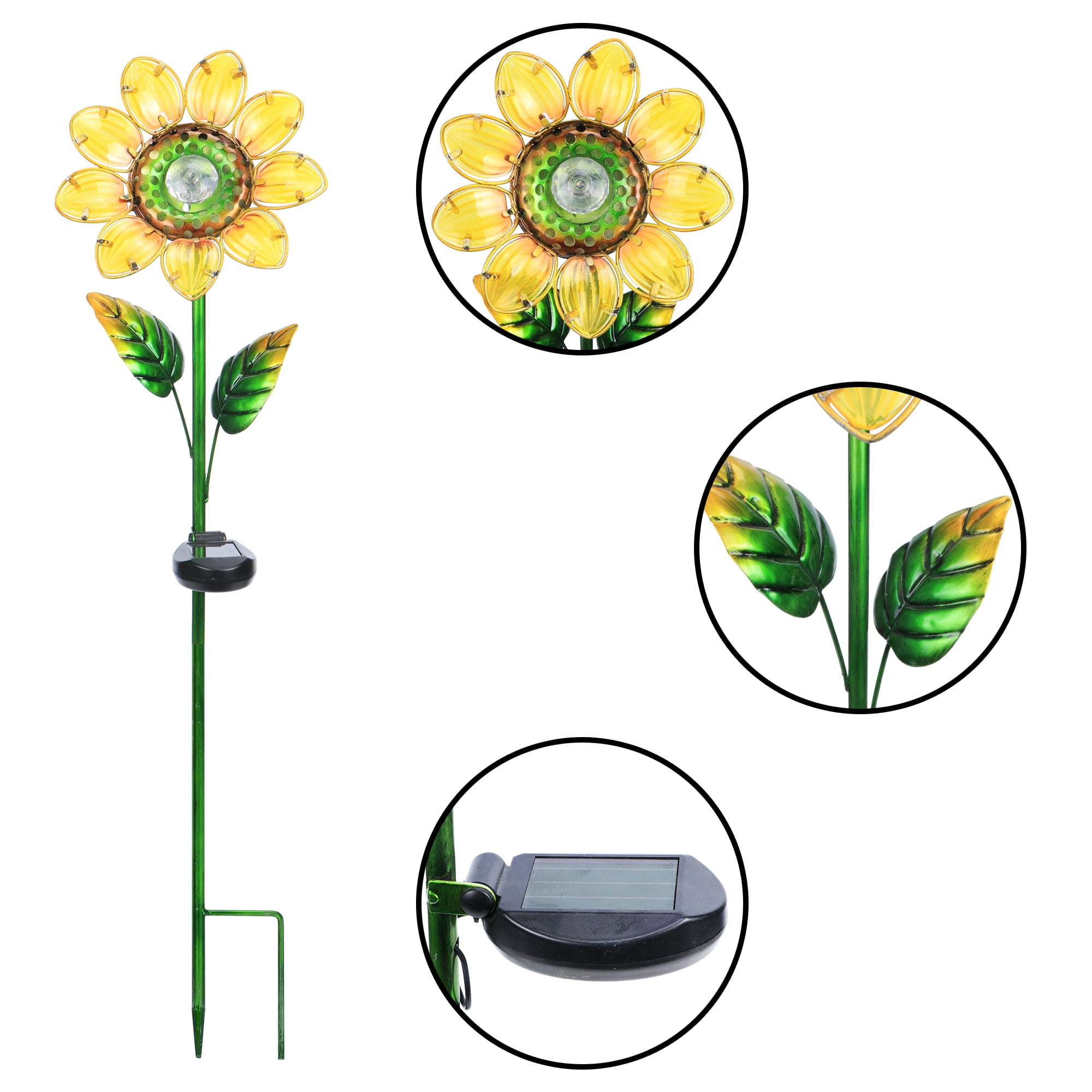 Better Homes & Gardens 30.3" Sunflower Solar Powered Glass Garden Stakes (4 Pieces)