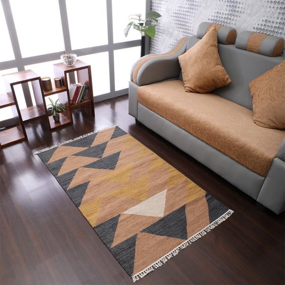 Rugsotic Carpets Hand Woven Flat Weave Kilim Wool Eco-Friendly 3'x5' Area Rugs Rectangle Multicolor Contemporary Modern Design Low Pile Indoor Handmade Rug for Living Room, Bedroom D00134