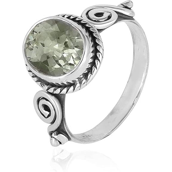 Gemshiner Green Amethyst Ring for Women Oval Shape with 925 Sterling Silver Ring for Women Gift Birthstone Engagement Anniversary Gift for Her Wedding Ring