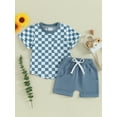 thumbnail image 2 of Biekopu Baby Boys Shorts Set, Short Sleeve Crew Neck Plaid T-shirt with Shorts Summer Outfit, 2 of 9
