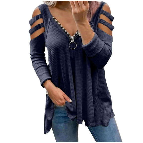 Fesfesfes Womens Shirts Womens V-neck Collar Zipper Color Short Sleeve Fold Casual Blouse Tops Tunic Tops XL(US:10)