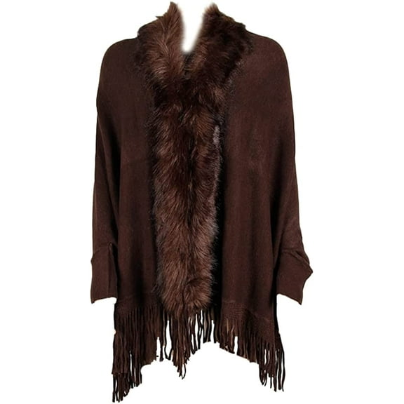 CoCopeaunt Women Poncho Shawls Trendy Warm Wool Collar Tassel Cardigan Cape Coat Sweater