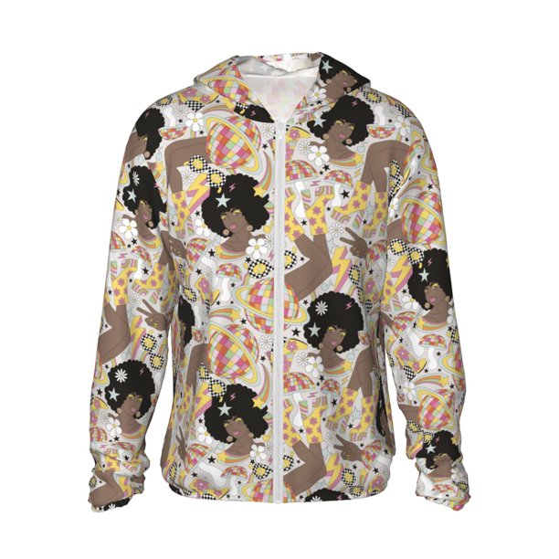 Fotbe Groovy Disco Chaqueta con Protección Solar UPF 50+ para Hombre y Mujer, Camisa con Capucha y Bolsillos-3X-Large