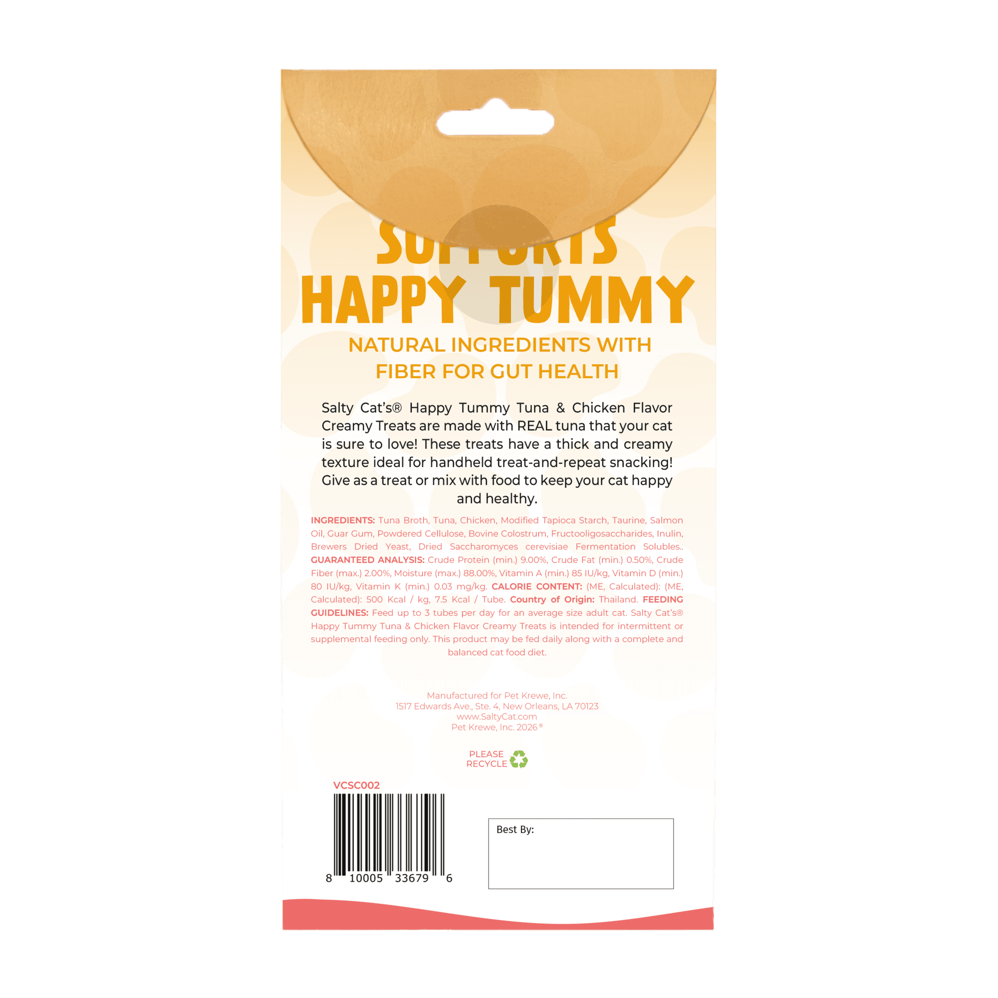 (12 pack) Salty Cat by VitaCat Happy Tummy Tuna & Chicken Soft Treats for Cats, 60g Pouch (4 Pack)