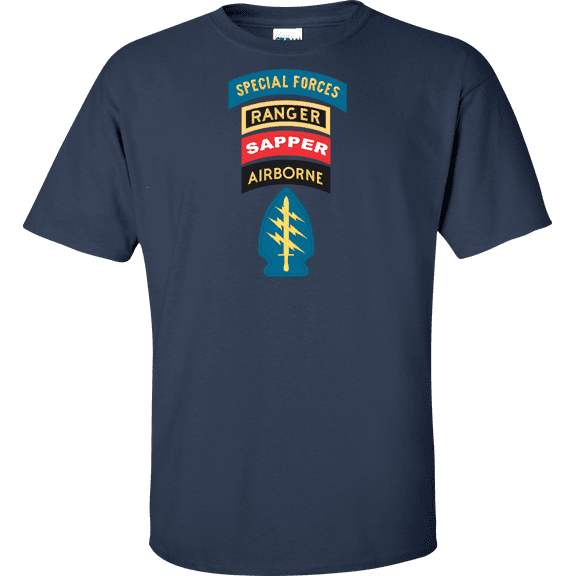 U.S. Army Special Forces with Ranger Sapper and Airborn Tabs T-shirt