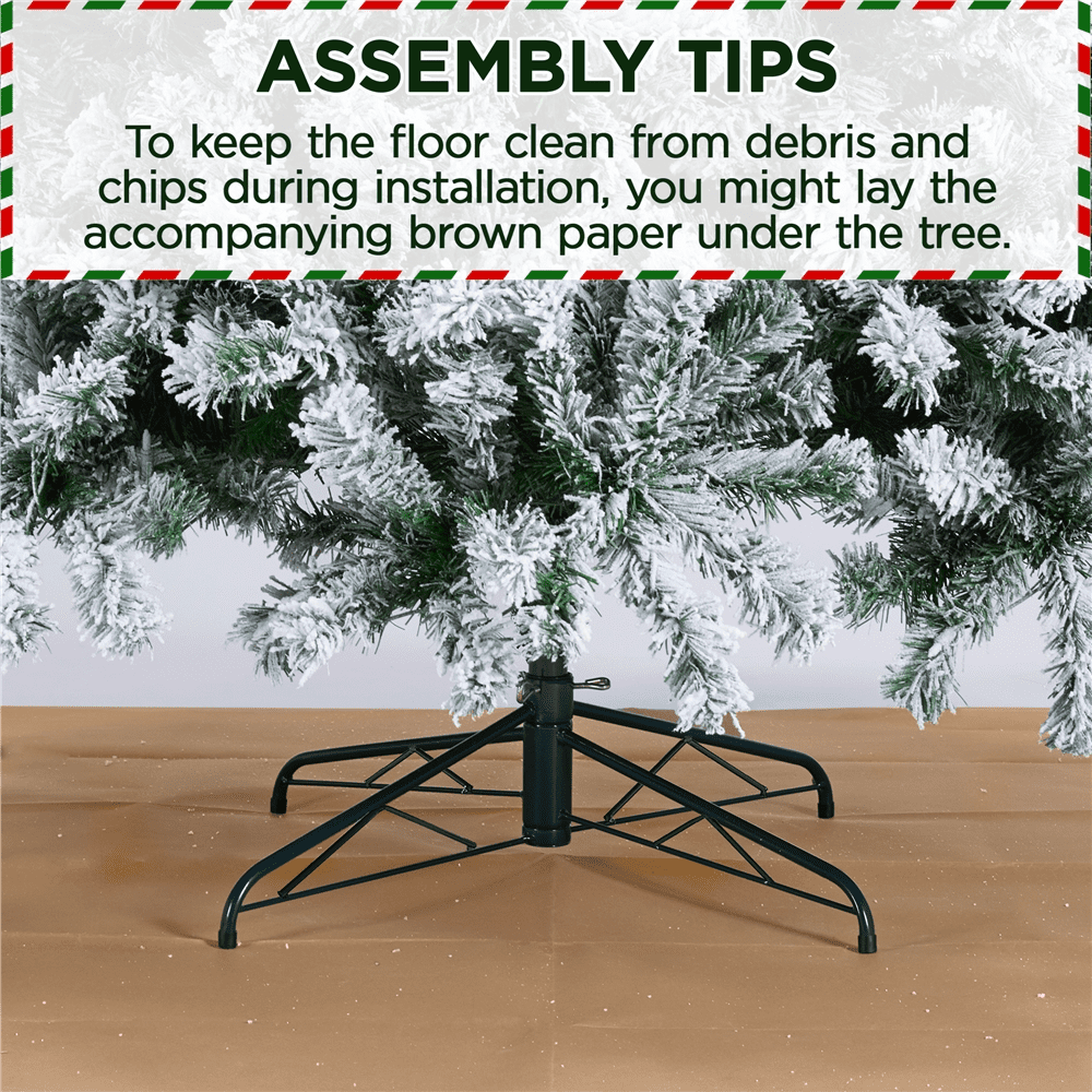 Renwick 12Ft Pre-lit Flocked Artificial Christmas Tree with Foldable Stand, Green