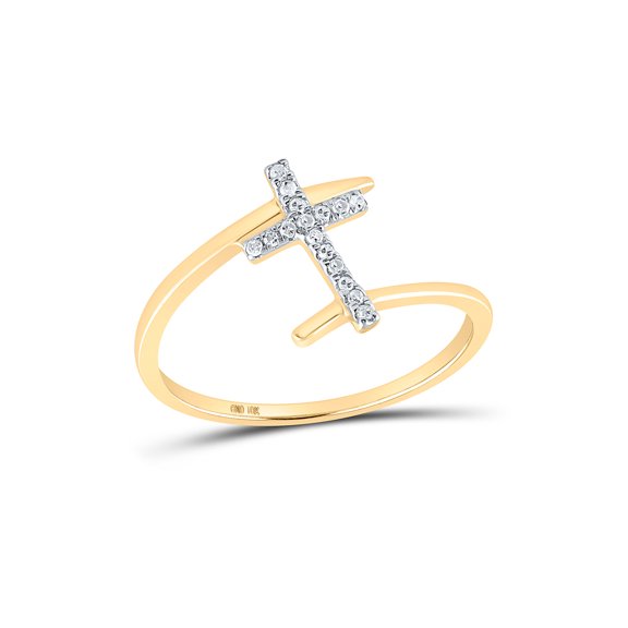 FB Jewels 10kt Yellow Gold Womens Round Diamond Cross Ring 1/12 Cttw