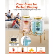 KFFKFF Set of 2 Glass Drink Dispensers with Metal Stand, 2-Gallon Capacity Each, Stainless Steel Spigot, Infuser, Ideal for Serving Beverages at Gatherings