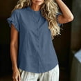 thumbnail image 5 of Neewe Women Loose Casual Short Sleeve Button Up Shirt Solid Color Blouse Round Neck Basic Collared Daily Top, 5 of 5