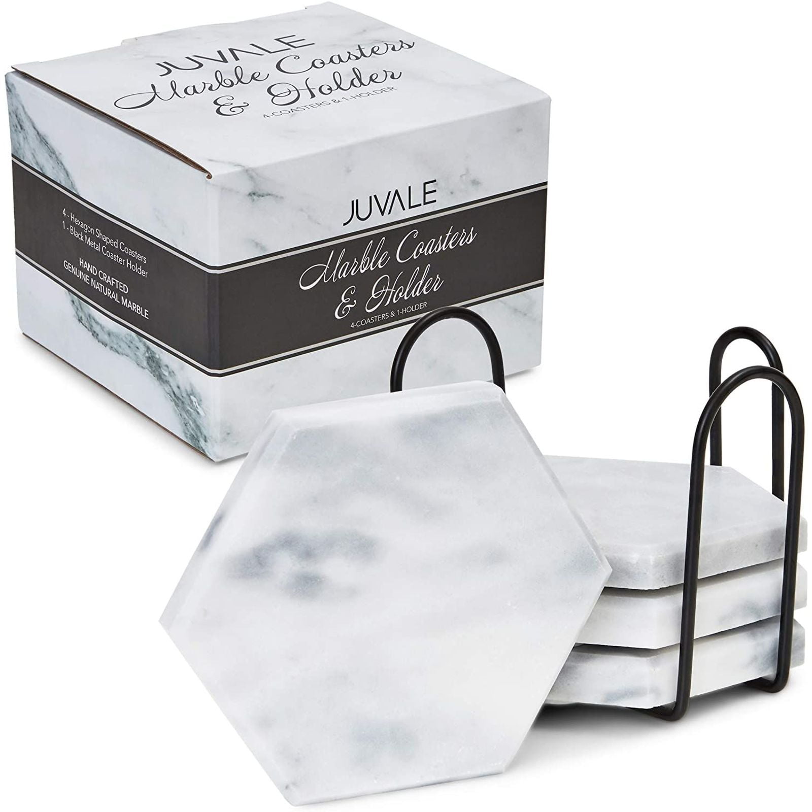 Pack of 4 Luxury Hexagonal Stone Coasters Set Light Grey Drink Mug Table Mats