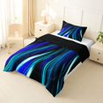 thumbnail image 2 of Manfei Neon Light Stripes Twin Comforter Sets, Abstract Wavy Line Bedding Set, Blue Teal Black, Black Reversible 2 Pieces, 1 Comforter and 1 Pillowcase, 2 of 6