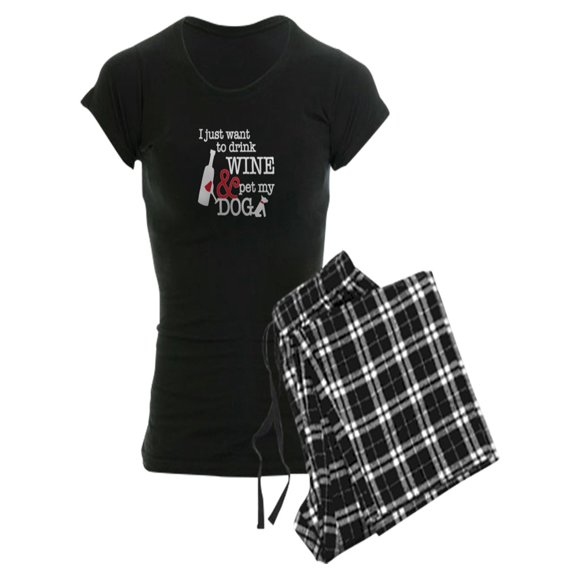 CafePress - Wine And Dog - Women's Dark Pajamas