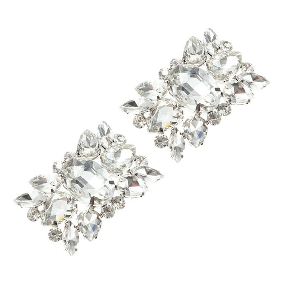 Unique Bargains 2 Pcs Faux Crystal Shoe Buckle Rhinestone Shoe Buckle Shoe Clips for Women 2.36"x1.57" Silver Tone