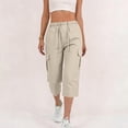thumbnail image 4 of Cargo Capris for Women High Waisted Solid Color Trousers with Pockets Casual Straight Leg Pants for Summer Street Style Fashion, 4 of 8