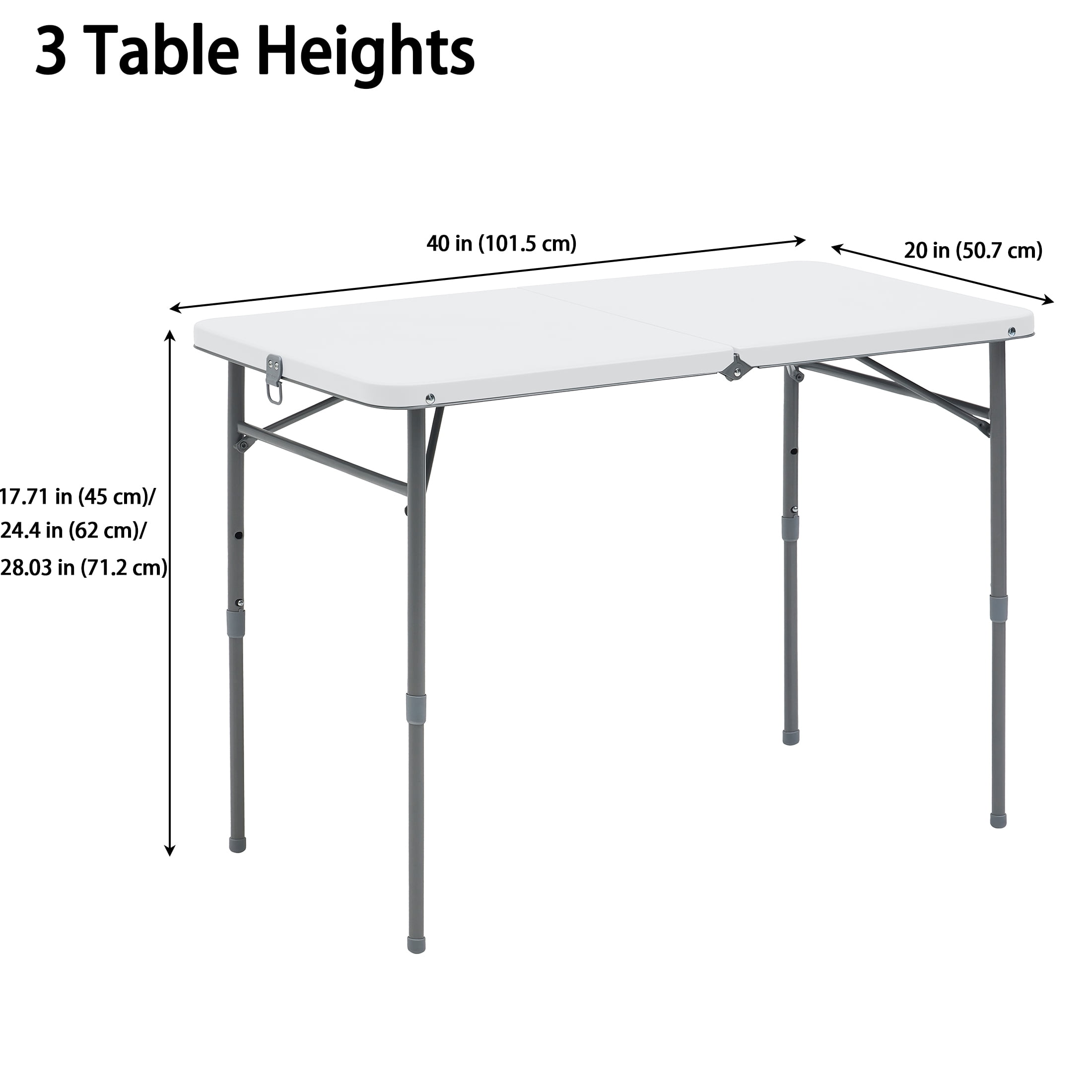 Mainstays 40" Adjustable Height Centerfold Folding Table, White
