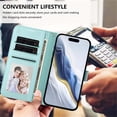 thumbnail image 6 of Wallet Leather Case For iPhone 17e / iPhone 16e 6.1",with Card Holder,wristband, Shockproof Kickstand Embossed Love Cat Phone Case,Mint Green,For iPhone 17e / 16e, 6 of 8