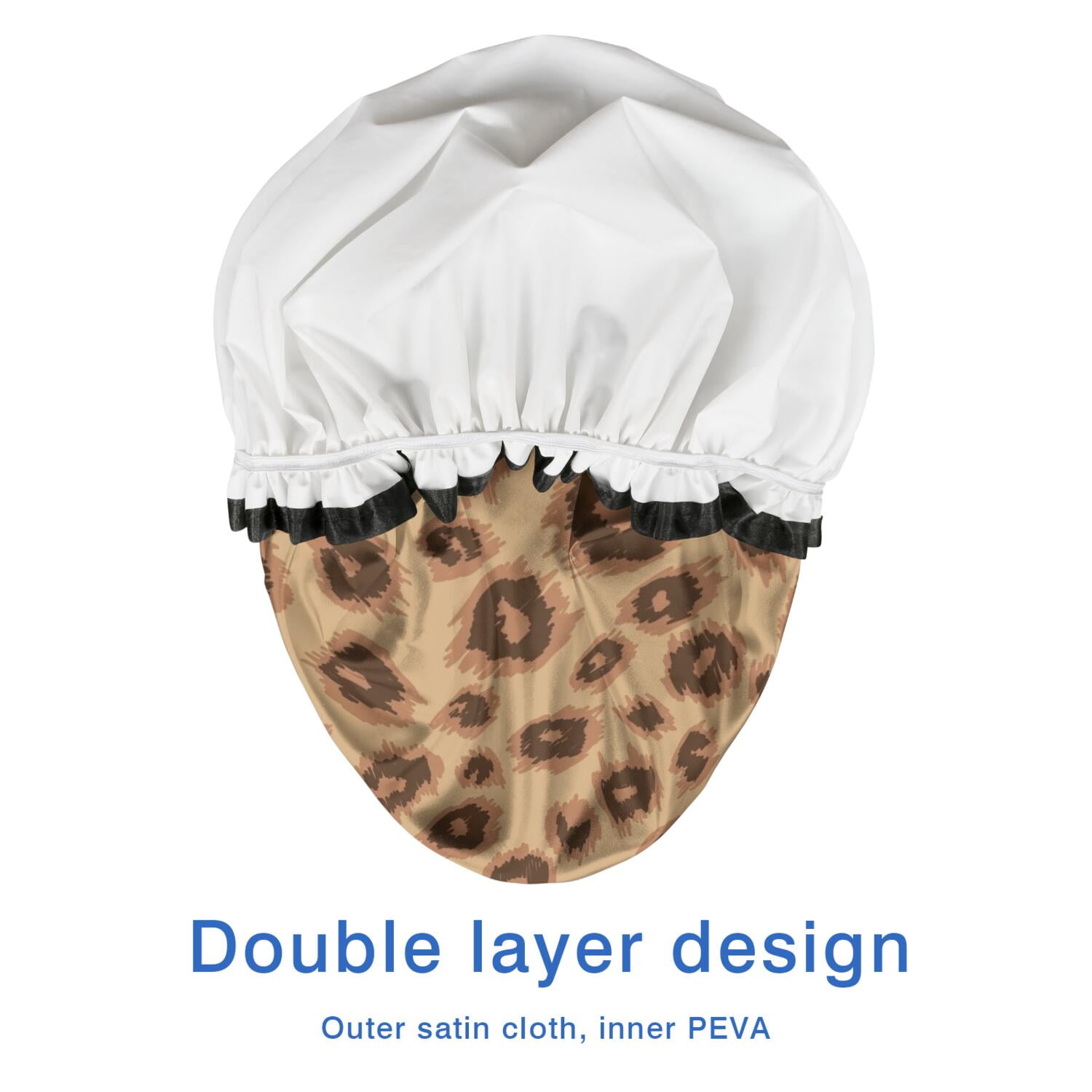Shower Caps,Leopard Pattern Waterproof Shower Cap for Women 4 Pieces,Double Reusable Hair Cover for Shower PEVA Elastic Stretch Hem